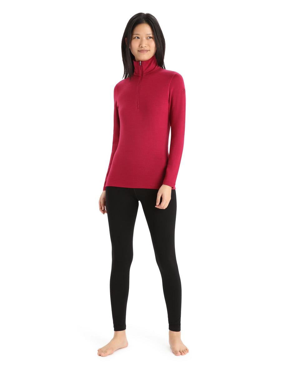 Icebreaker Merino 260 Tech Long Sleeve Half Zip Thermal Top Női Base Layers Rózsaszín | HU 1913SGLO